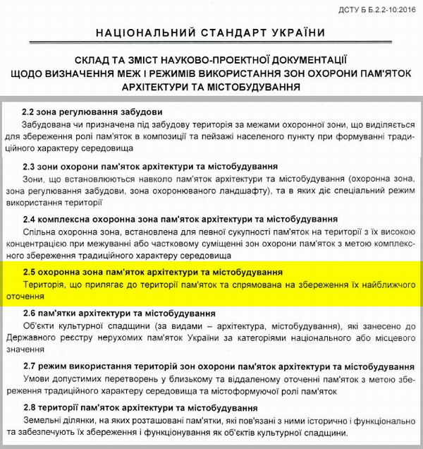 ДСТУ Б Б.2.2-10~2016  Зони охорони пам'яток (фрагм)