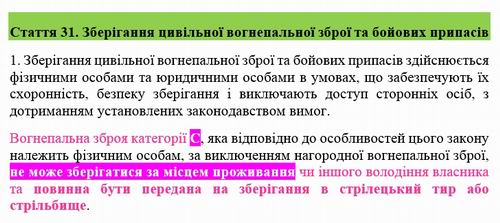 ЗПУ № 5708 Право на зброю (вер Кабміну) ст 31