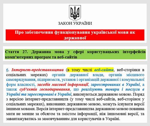 ЗУ Про укр мову 2019 ст 27 п 6 Веб-сайти та Суб госп