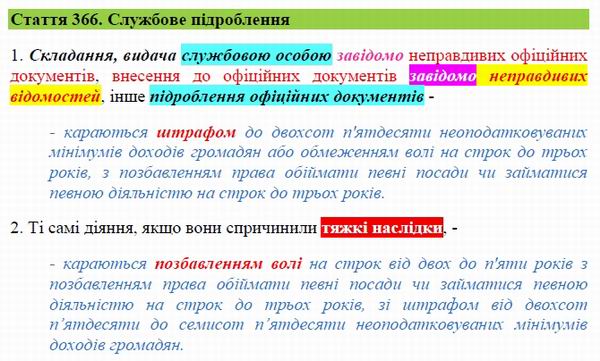 ККУ ст 366  Служб підробл
