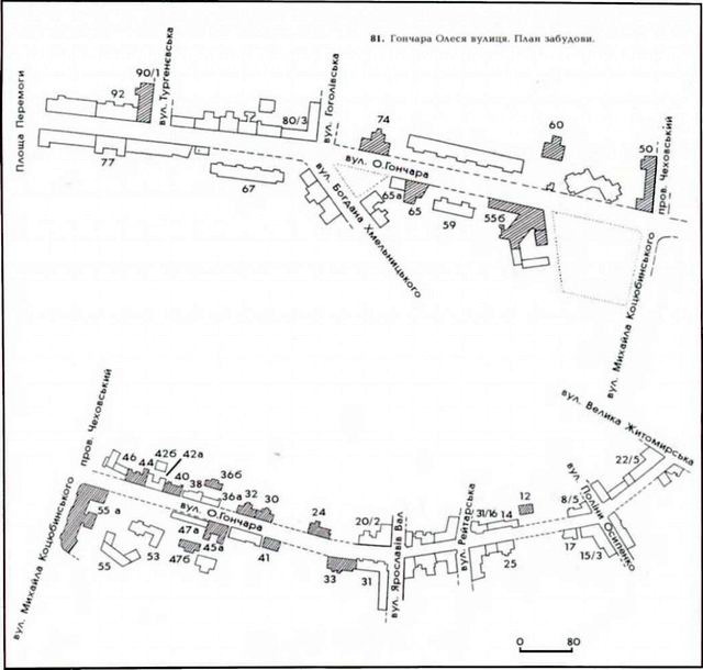 вул Гончара вцілому - Схема (Звід)
